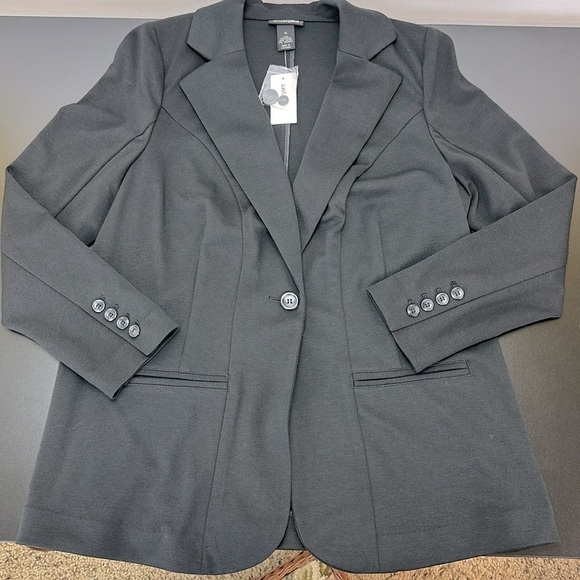 Lane Bryant Black One Button Closure Stretch Blazer Sz 14 Office Career - Picture 3 of 14